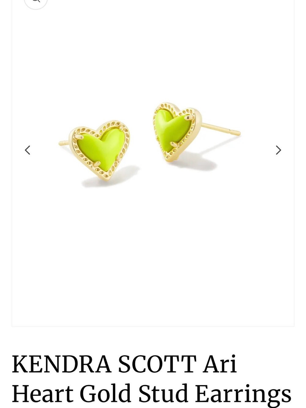 Kendra Scott Gold Heart Stud Earrings in Chartreuse